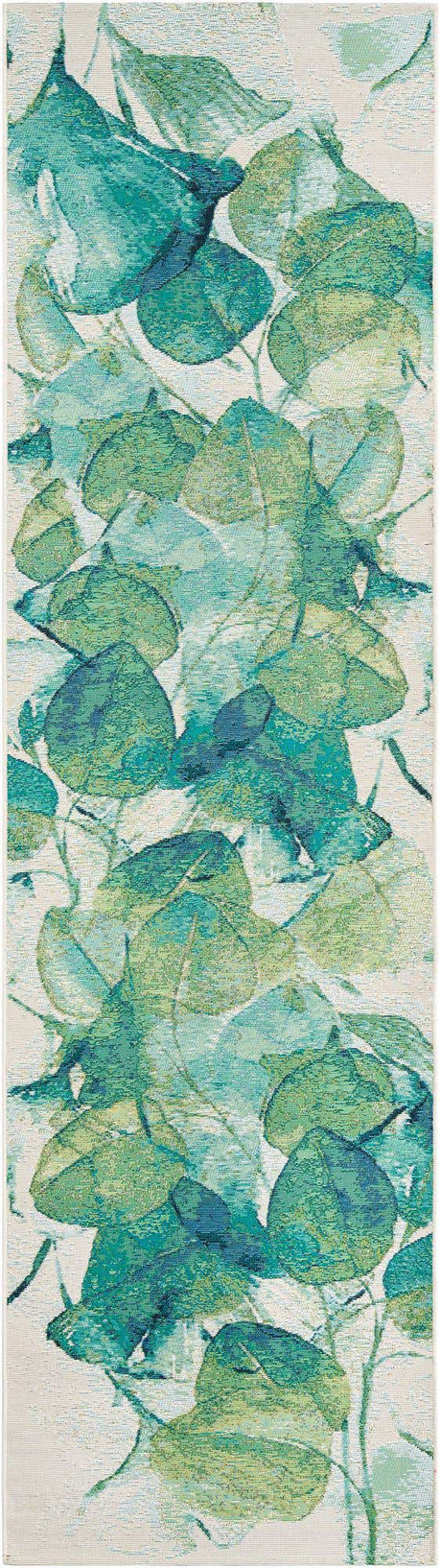 Blue Green 3' x 10' Outdoor Botanical Runner Rug
