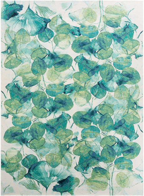 Blue Green 10' x 14' 2 Outdoor Botanical Rectangle Rug