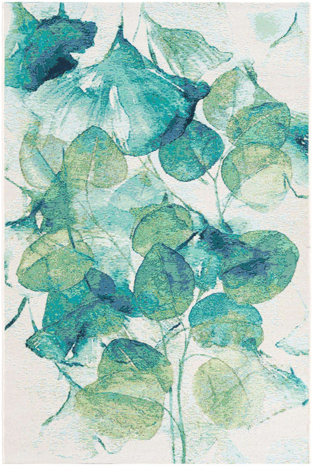 Blue Green 4' 1 x 6' 1 Outdoor Botanical Rectangle Area Rug Weather Resistant for Patio, Deck, Terrace, Balcony, Porch Polypropylene Garden Floral Tropical Carpet for Sale at Rug Engine