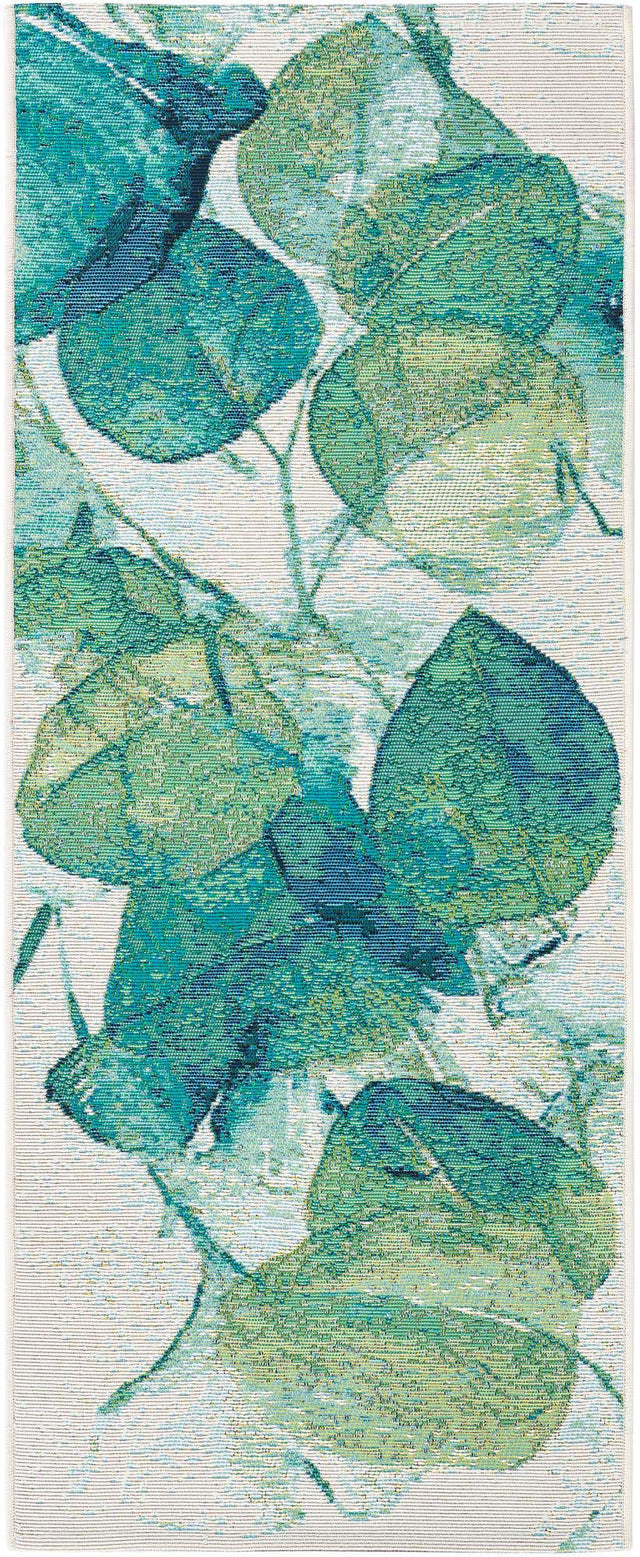 Blue Green 2' x 5' 1 Outdoor Botanical Runner Area Rug Weather Resistant for Patio, Deck, Terrace, Balcony, Porch Polypropylene Garden Floral Tropical Carpet for Sale at Rug Engine