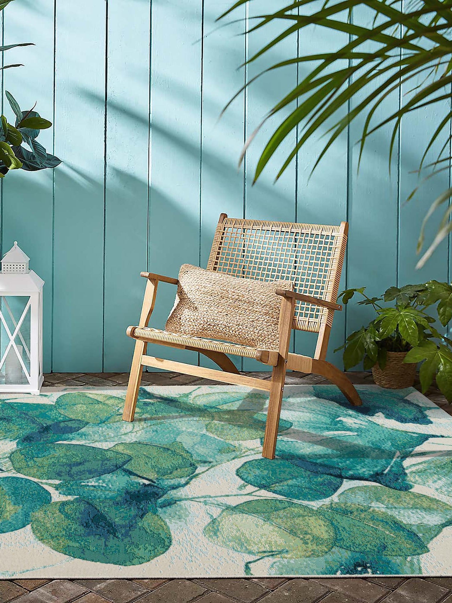 Blue Green 2' x 3' 1 Outdoor Botanical Rectangle Area Rug Weather Resistant for Patio, Deck, Terrace, Balcony, Porch Polypropylene Garden Floral Tropical Carpet for Sale at Rug Engine