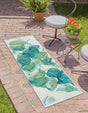 Blue Green 2' x 4' 1 Outdoor Botanical Runner Rug