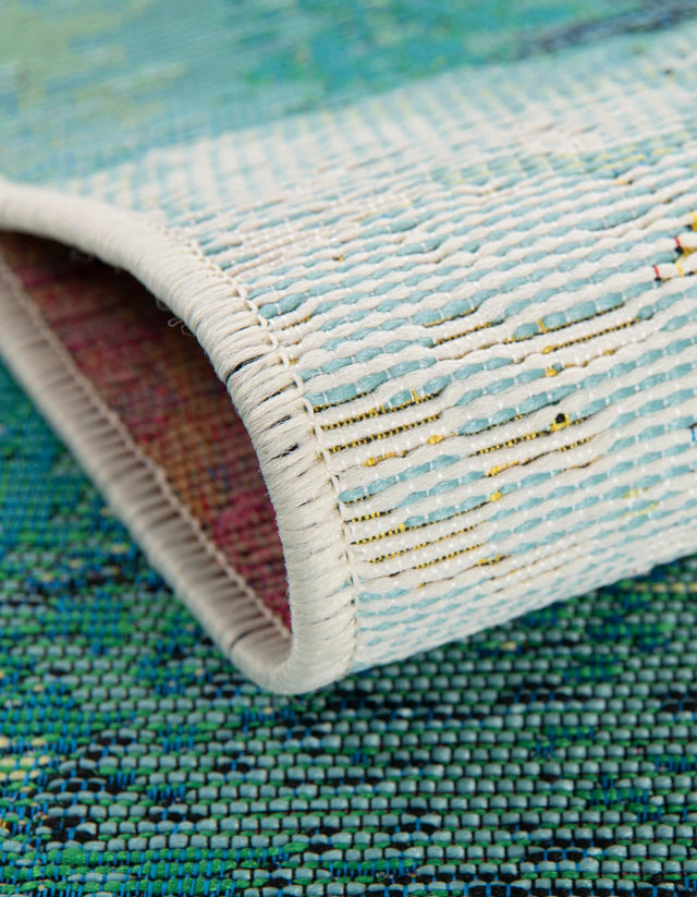 Blue Green 2' x 4' 1 Outdoor Botanical Runner Rug