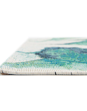 Blue Green 2' 7 x 12' Outdoor Botanical Runner Area Rug Weather Resistant for Patio, Deck, Terrace, Balcony, Porch Polypropylene Garden Floral Tropical Carpet for Sale at Rug Engine
