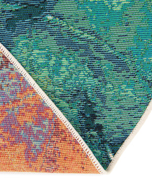 Blue Green 4' 1 x 4' 1 Outdoor Botanical Round Area Rug Weather Resistant for Patio, Deck, Terrace, Balcony, Porch Polypropylene Garden Floral Tropical Carpet for Sale at Rug Engine