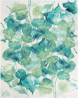Blue Green 7' 10 x 10' Outdoor Botanical Rectangle Area Rug Weather Resistant for Patio, Deck, Terrace, Balcony, Porch Polypropylene Garden Floral Tropical Carpet for Sale at Rug Engine