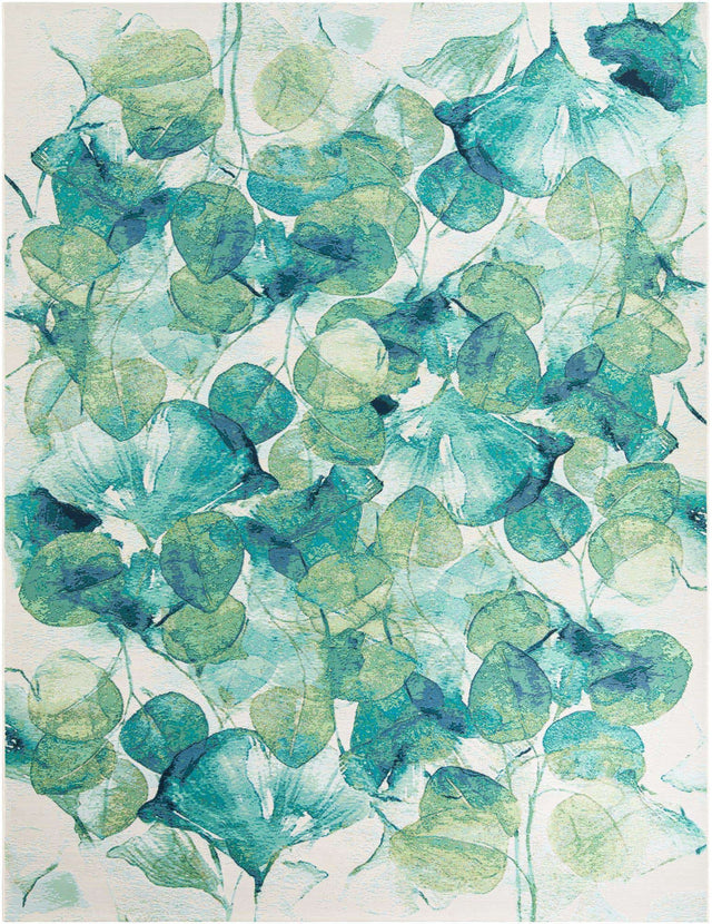 Blue Green 9' x 12' Outdoor Botanical Rectangle Area Rug Weather Resistant for Patio, Deck, Terrace, Balcony, Porch Polypropylene Garden Floral Tropical Carpet for Sale at Rug Engine