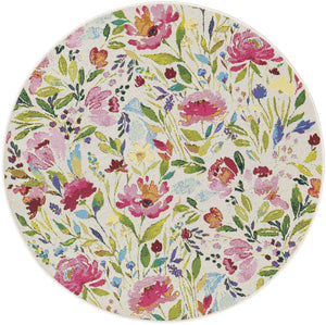 Multicolor 4' 1 x 4' 1 Outdoor Botanical Round Area Rug Weather Resistant for Patio, Deck, Terrace, Balcony, Porch Polypropylene Garden Floral Tropical Carpet for Sale at Rug Engine
