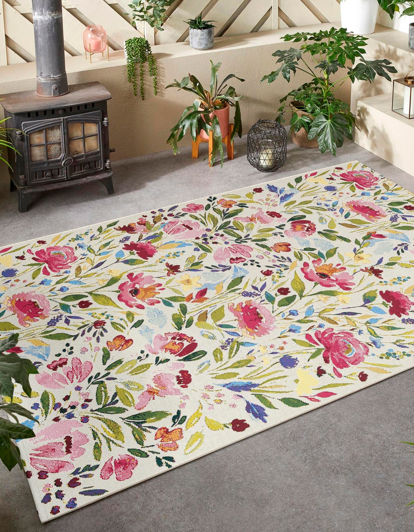 Multicolor 7' 10 x 10' Outdoor Botanical Rectangle Area Rug Weather Resistant for Patio, Deck, Terrace, Balcony, Porch Polypropylene Garden Floral Tropical Carpet for Sale at Rug Engine