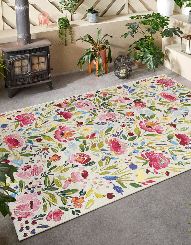Multicolor 2' x 3' 1 Outdoor Botanical Rectangle Area Rug Weather Resistant for Patio, Deck, Terrace, Balcony, Porch Polypropylene Garden Floral Tropical Carpet for Sale at Rug Engine