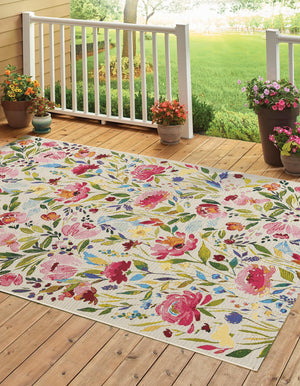 Multicolor 10' x 14' 2 Outdoor Botanical Rectangle Area Rug Weather Resistant for Patio, Deck, Terrace, Balcony, Porch Polypropylene Garden Floral Tropical Carpet for Sale at Rug Engine