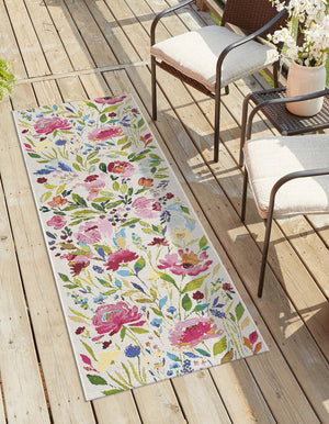 Multicolor 2' 7 x 10' Outdoor Botanical Runner Area Rug Weather Resistant for Patio, Deck, Terrace, Balcony, Porch Polypropylene Garden Floral Tropical Carpet for Sale at Rug Engine