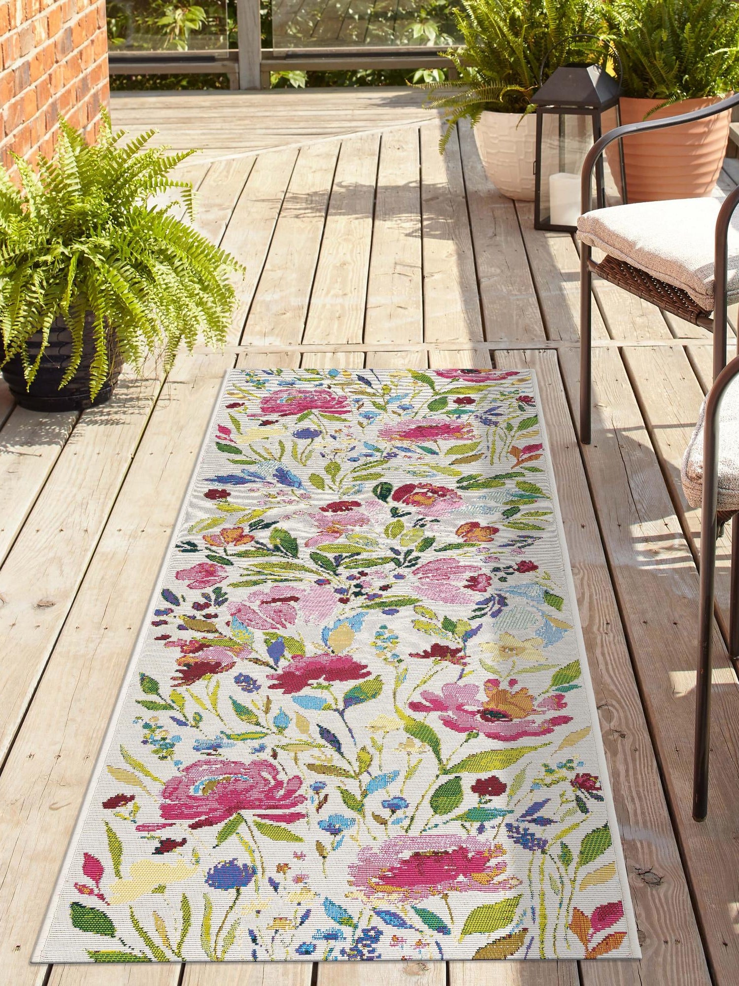 Multicolor 2' x 8' Outdoor Botanical Runner Area Rug Weather Resistant for Patio, Deck, Terrace, Balcony, Porch Polypropylene Garden Floral Tropical Carpet for Sale at Rug Engine