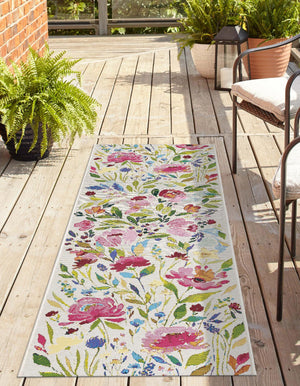 Multicolor 2' x 8' Outdoor Botanical Runner Area Rug Weather Resistant for Patio, Deck, Terrace, Balcony, Porch Polypropylene Garden Floral Tropical Carpet for Sale at Rug Engine