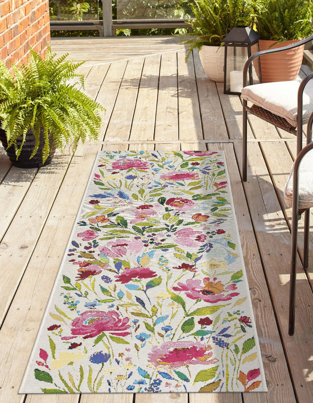 Multicolor 2' x 4' 1 Outdoor Botanical Runner Area Rug Weather Resistant for Patio, Deck, Terrace, Balcony, Porch Polypropylene Garden Floral Tropical Carpet for Sale at Rug Engine