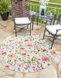 Multicolor 4' 1 x 4' 1 Outdoor Botanical Round Area Rug Weather Resistant for Patio, Deck, Terrace, Balcony, Porch Polypropylene Garden Floral Tropical Carpet for Sale at Rug Engine