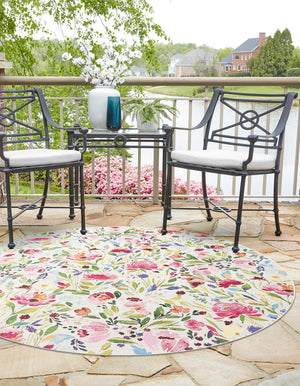 Multicolor 4' 1 x 4' 1 Outdoor Botanical Round Area Rug Weather Resistant for Patio, Deck, Terrace, Balcony, Porch Polypropylene Garden Floral Tropical Carpet for Sale at Rug Engine