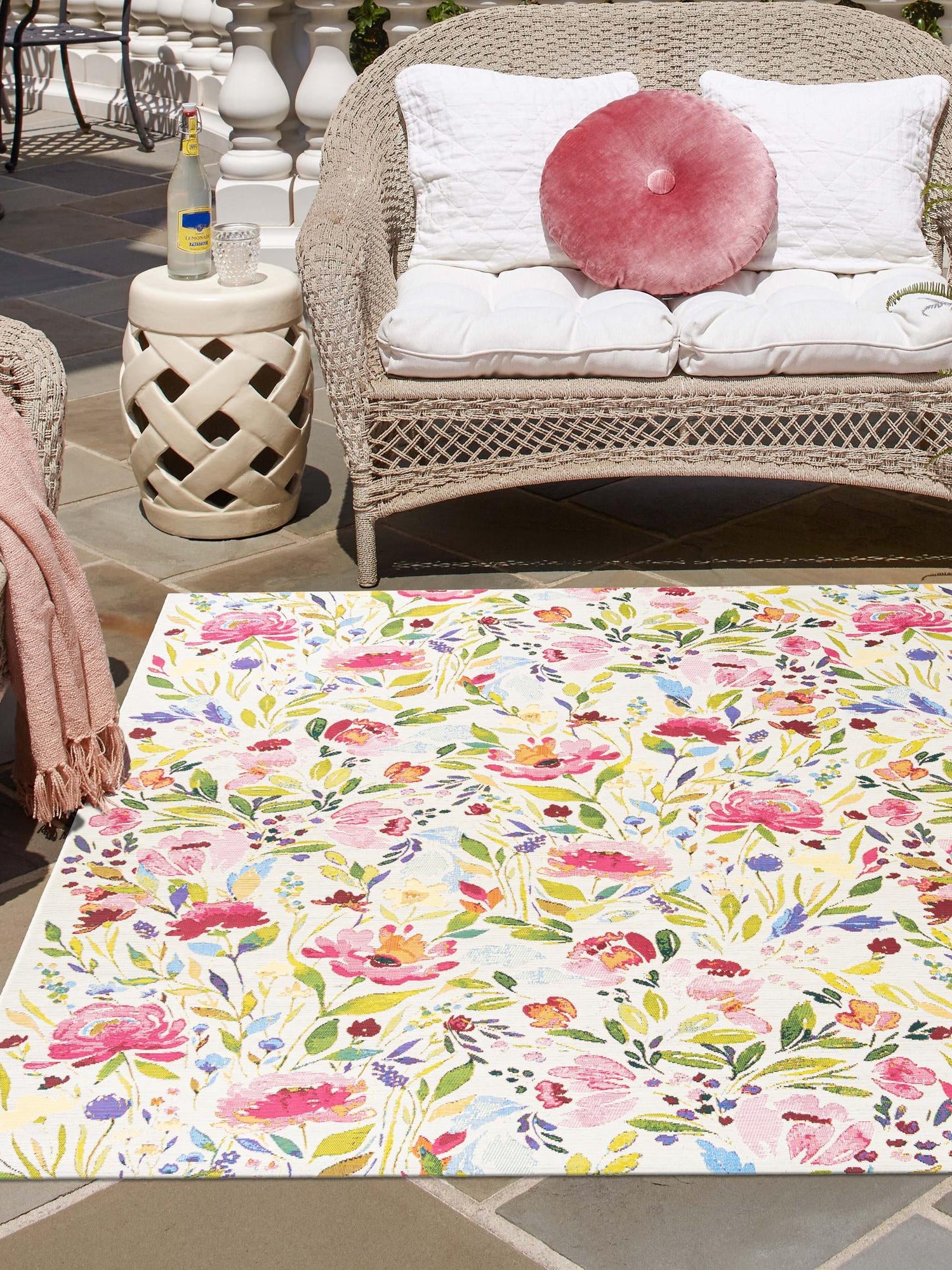 Multicolor 10' x 10' Outdoor Botanical Square Area Rug Weather Resistant for Patio, Deck, Terrace, Balcony, Porch Polypropylene Garden Floral Tropical Carpet for Sale at Rug Engine
