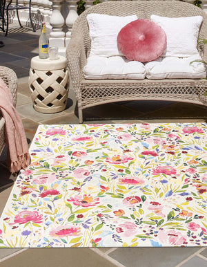 Multicolor 10' x 10' Outdoor Botanical Square Area Rug Weather Resistant for Patio, Deck, Terrace, Balcony, Porch Polypropylene Garden Floral Tropical Carpet for Sale at Rug Engine