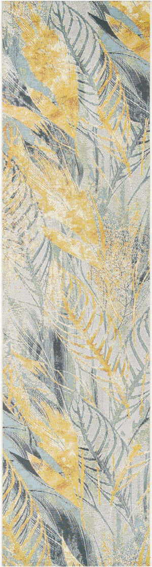 Gray Ivory Yellow 2' 7 x 10' Outdoor Botanical Runner Area Rug Weather Resistant for Patio, Deck, Terrace, Balcony, Porch Polypropylene Garden Floral Tropical Carpet for Sale at Rug Engine
