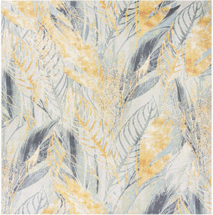 Gray Ivory Yellow 10' x 10' Outdoor Botanical Square Area Rug Weather Resistant for Patio, Deck, Terrace, Balcony, Porch Polypropylene Garden Floral Tropical Carpet for Sale at Rug Engine