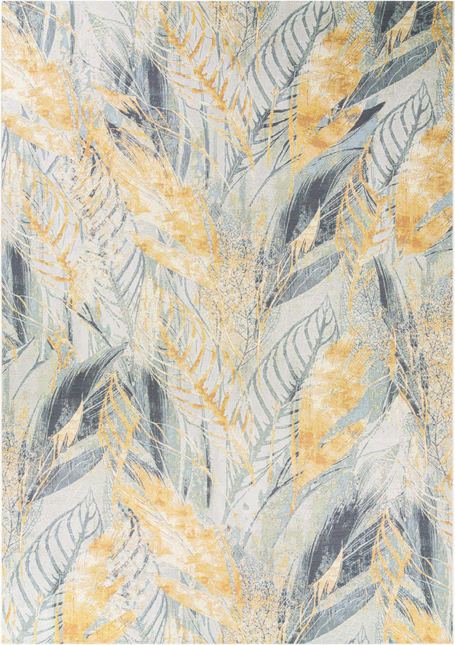 Gray Ivory Yellow 10' x 14' 2 Outdoor Botanical Rectangle Area Rug Weather Resistant for Patio, Deck, Terrace, Balcony, Porch Polypropylene Garden Floral Tropical Carpet for Sale at Rug Engine