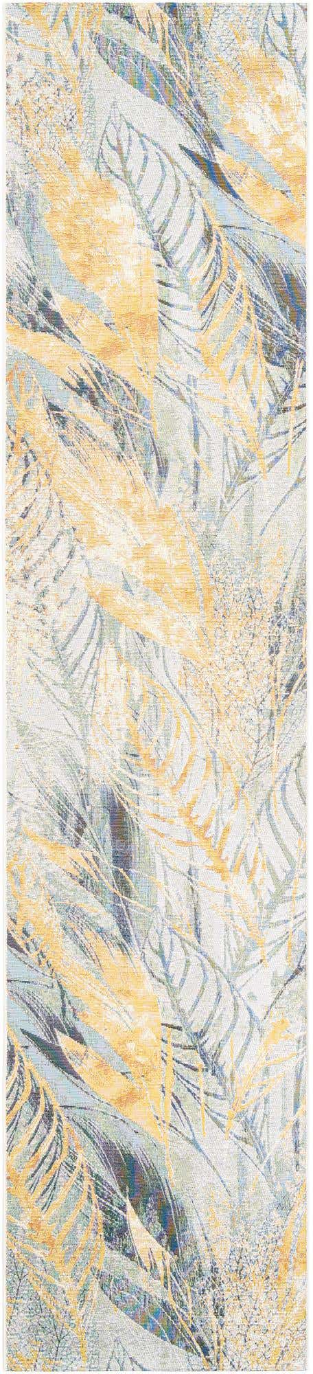 Gray Ivory Yellow 2' 7 x 12' Outdoor Botanical Runner Area Rug Weather Resistant for Patio, Deck, Terrace, Balcony, Porch Polypropylene Garden Floral Tropical Carpet for Sale at Rug Engine