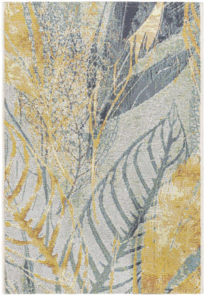 Gray Ivory Yellow 2' x 3' 1 Outdoor Botanical Rectangle Area Rug Weather Resistant for Patio, Deck, Terrace, Balcony, Porch Polypropylene Garden Floral Tropical Carpet for Sale at Rug Engine