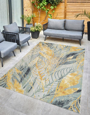 Gray Ivory Yellow 6' 1 x 9' Outdoor Botanical Rectangle Rug