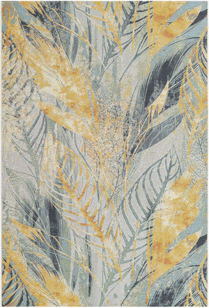 Gray Ivory Yellow 5' 3 x 8' Outdoor Botanical Rectangle Area Rug Weather Resistant for Patio, Deck, Terrace, Balcony, Porch Polypropylene Garden Floral Tropical Carpet for Sale at Rug Engine