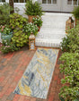 Gray Ivory Yellow 2' x 6' 1 Outdoor Botanical Runner Rug