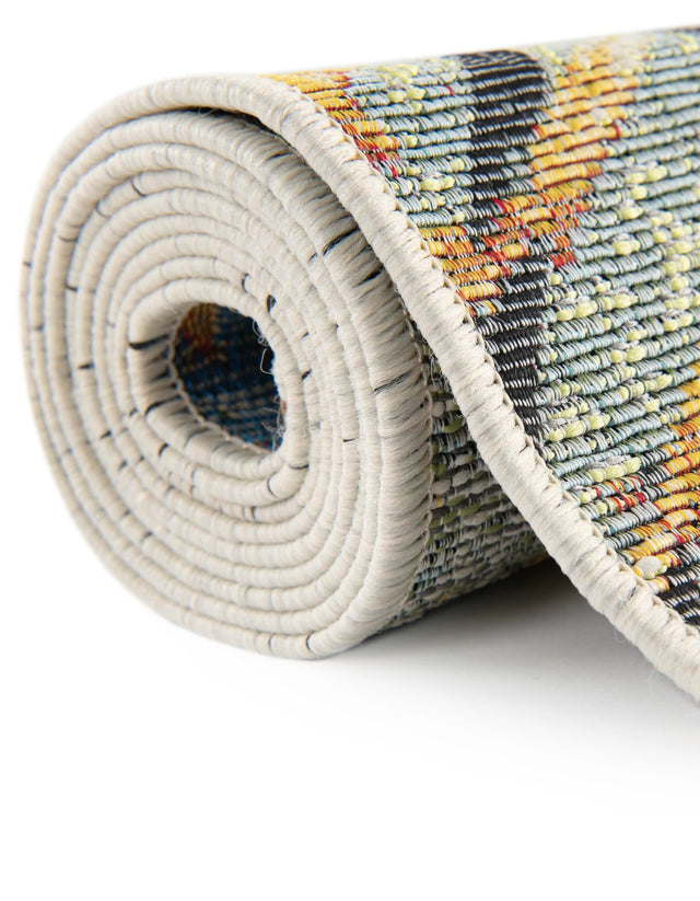 Gray Ivory Yellow 2' x 6' 1 Outdoor Botanical Runner Rug