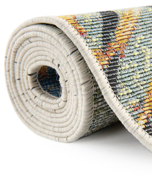 Gray Ivory Yellow 7' 10 x 7' 10 Outdoor Botanical Round Area Rug Weather Resistant for Patio, Deck, Terrace, Balcony, Porch Polypropylene Garden Floral Tropical Carpet for Sale at Rug Engine