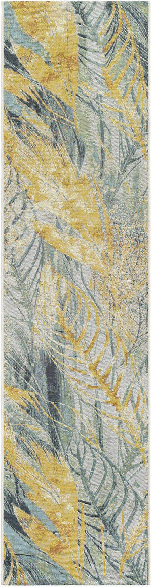 Gray Ivory Yellow 2' x 8' Outdoor Botanical Runner Area Rug Weather Resistant for Patio, Deck, Terrace, Balcony, Porch Polypropylene Garden Floral Tropical Carpet for Sale at Rug Engine