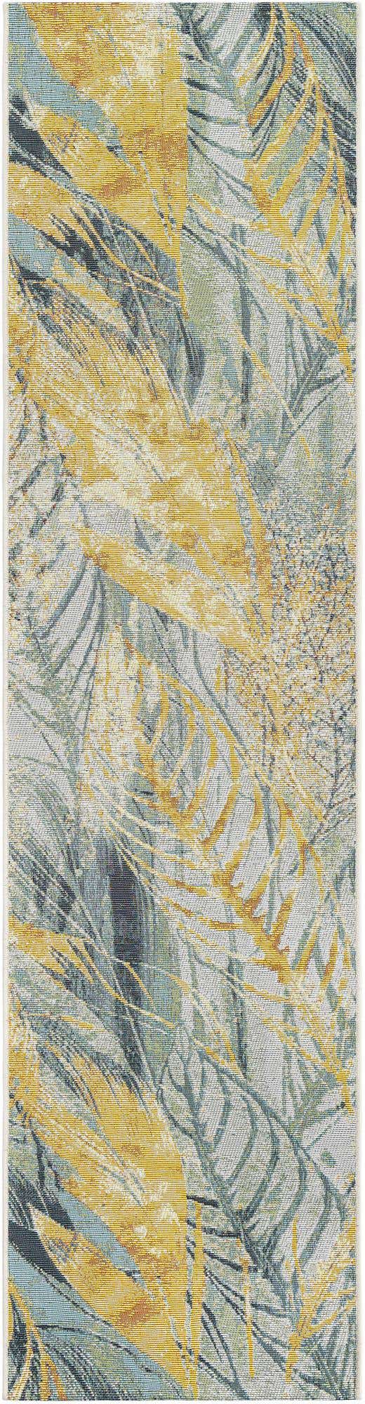Gray Ivory Yellow 2' x 8' Outdoor Botanical Runner Area Rug Weather Resistant for Patio, Deck, Terrace, Balcony, Porch Polypropylene Garden Floral Tropical Carpet for Sale at Rug Engine