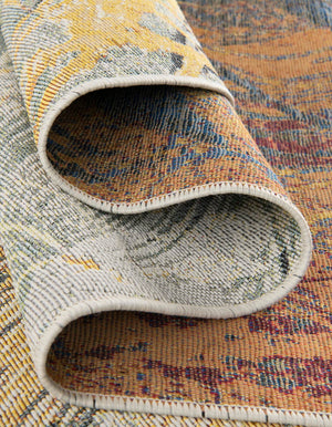 Gray Ivory Yellow 7' 10 x 7' 10 Outdoor Botanical Square Area Rug Weather Resistant for Patio, Deck, Terrace, Balcony, Porch Polypropylene Garden Floral Tropical Carpet for Sale at Rug Engine