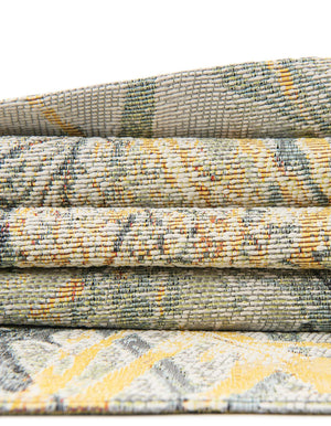 Gray Ivory Yellow 7' 10 x 7' 10 Outdoor Botanical Square Area Rug Weather Resistant for Patio, Deck, Terrace, Balcony, Porch Polypropylene Garden Floral Tropical Carpet for Sale at Rug Engine