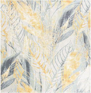 Gray Ivory Yellow 7' 10 x 7' 10 Outdoor Botanical Square Area Rug Weather Resistant for Patio, Deck, Terrace, Balcony, Porch Polypropylene Garden Floral Tropical Carpet for Sale at Rug Engine