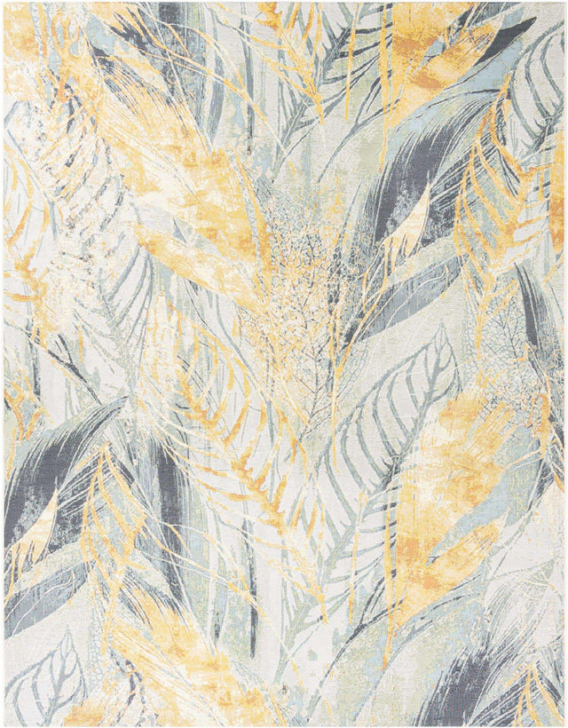 Gray Ivory Yellow 7' 10 x 10' Outdoor Botanical Rectangle Area Rug Weather Resistant for Patio, Deck, Terrace, Balcony, Porch Polypropylene Garden Floral Tropical Carpet for Sale at Rug Engine
