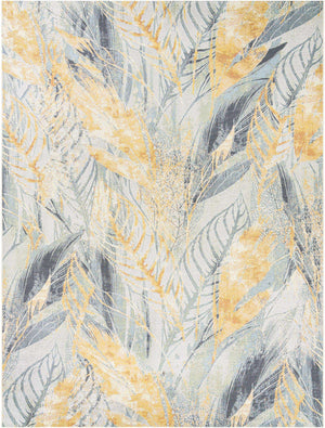 Gray Ivory Yellow 9' x 12' Outdoor Botanical Rectangle Area Rug Weather Resistant for Patio, Deck, Terrace, Balcony, Porch Polypropylene Garden Floral Tropical Carpet for Sale at Rug Engine