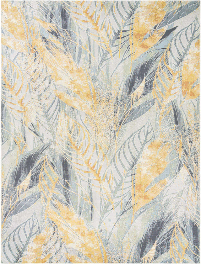 Gray Ivory Yellow 9' x 12' Outdoor Botanical Rectangle Area Rug Weather Resistant for Patio, Deck, Terrace, Balcony, Porch Polypropylene Garden Floral Tropical Carpet for Sale at Rug Engine