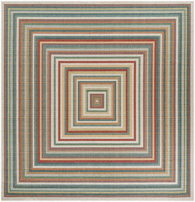Multicolor 10' x 10' Baja Outdoor Square Area Rug Weather Resistant for Patio, Deck, Terrace, Balcony, Porch 100% Polypropylene Modern Outside Decor for Sale at Rug Engine