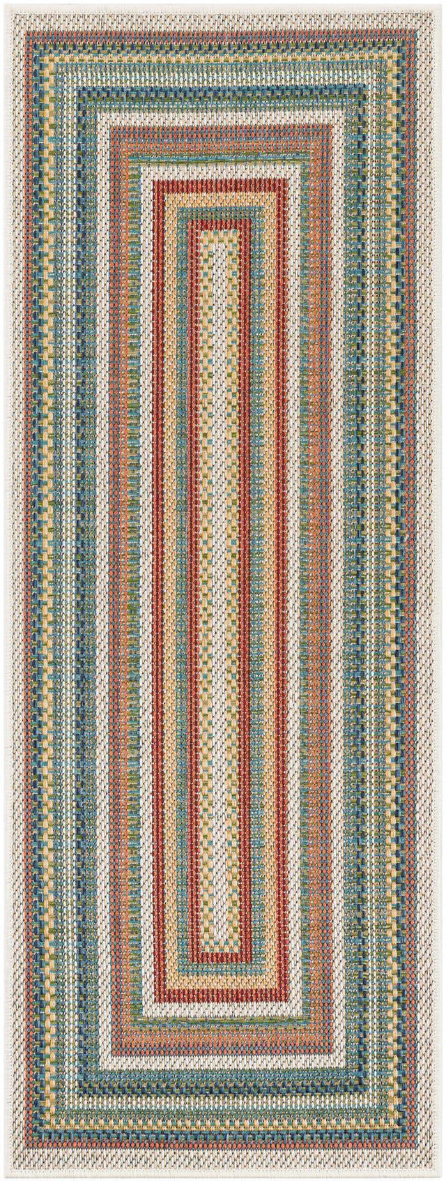 Multicolor 2' x 5' 1 Baja Outdoor Runner Area Rug Weather Resistant for Patio, Deck, Terrace, Balcony, Porch 100% Polypropylene Modern Outside Decor for Sale at Rug Engine