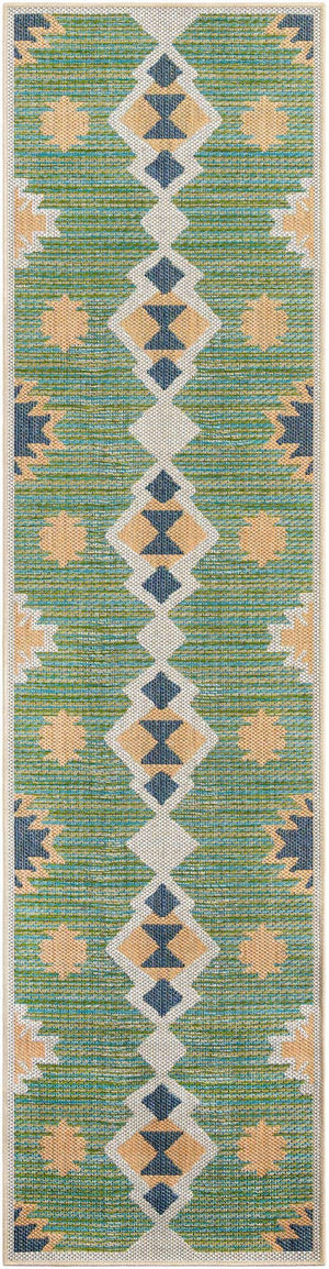 Green 2' 7 x 10' Baja Outdoor Runner Area Rug Weather Resistant for Patio, Deck, Terrace, Balcony, Porch 100% Polypropylene Modern Outside Decor for Sale at Rug Engine