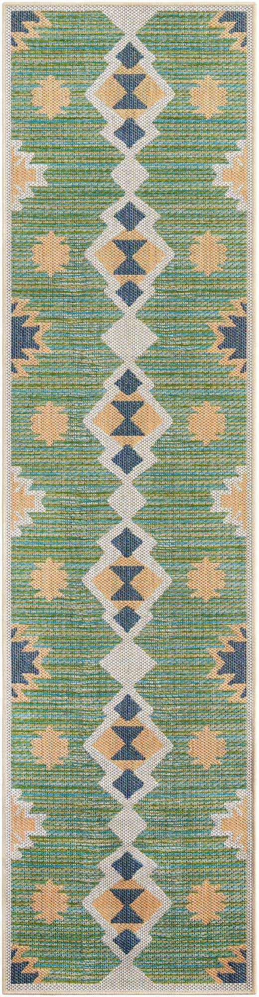 Green 2' 7 x 10' Baja Outdoor Runner Area Rug Weather Resistant for Patio, Deck, Terrace, Balcony, Porch 100% Polypropylene Modern Outside Decor for Sale at Rug Engine