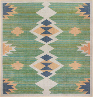 Green 10' x 10' Baja Outdoor Square Area Rug Weather Resistant for Patio, Deck, Terrace, Balcony, Porch 100% Polypropylene Modern Outside Decor for Sale at Rug Engine