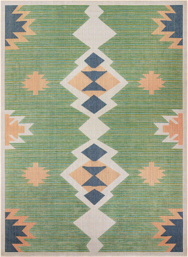 Green 10' x 13' 1 Baja Outdoor Rectangle Area Rug Weather Resistant for Patio, Deck, Terrace, Balcony, Porch 100% Polypropylene Modern Outside Decor for Sale at Rug Engine