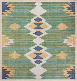 Green 12' x 12' Baja Outdoor Square Area Rug Weather Resistant for Patio, Deck, Terrace, Balcony, Porch 100% Polypropylene Modern Outside Decor for Sale at Rug Engine