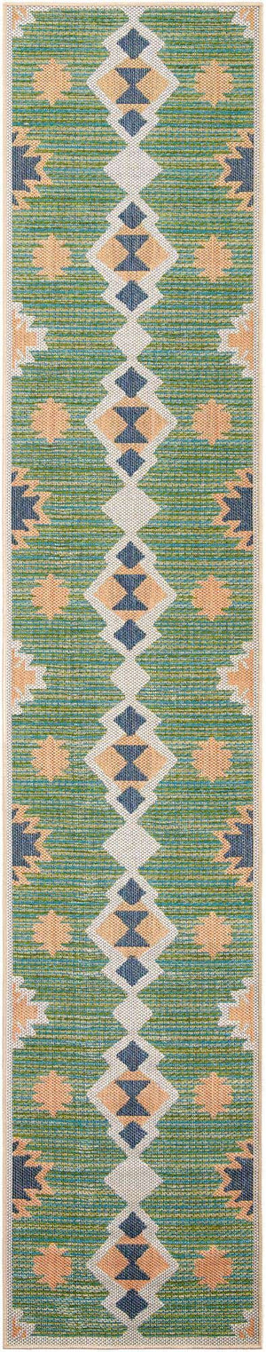 Green 2' 7 x 13' 1 Baja Outdoor Runner Area Rug Weather Resistant for Patio, Deck, Terrace, Balcony, Porch 100% Polypropylene Modern Outside Decor for Sale at Rug Engine