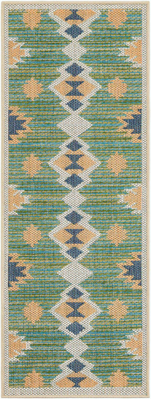 Green 2' x 5' 1 Baja Outdoor Runner Area Rug Weather Resistant for Patio, Deck, Terrace, Balcony, Porch 100% Polypropylene Modern Outside Decor for Sale at Rug Engine